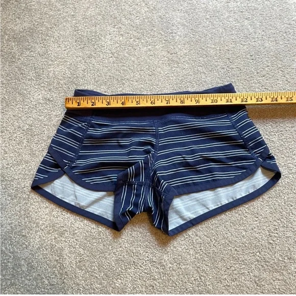 ivivva lululemon Shorts Girls Youth 8 Blue Stripe Pull On Lightweight Zip Run - Picture 9 of 13
